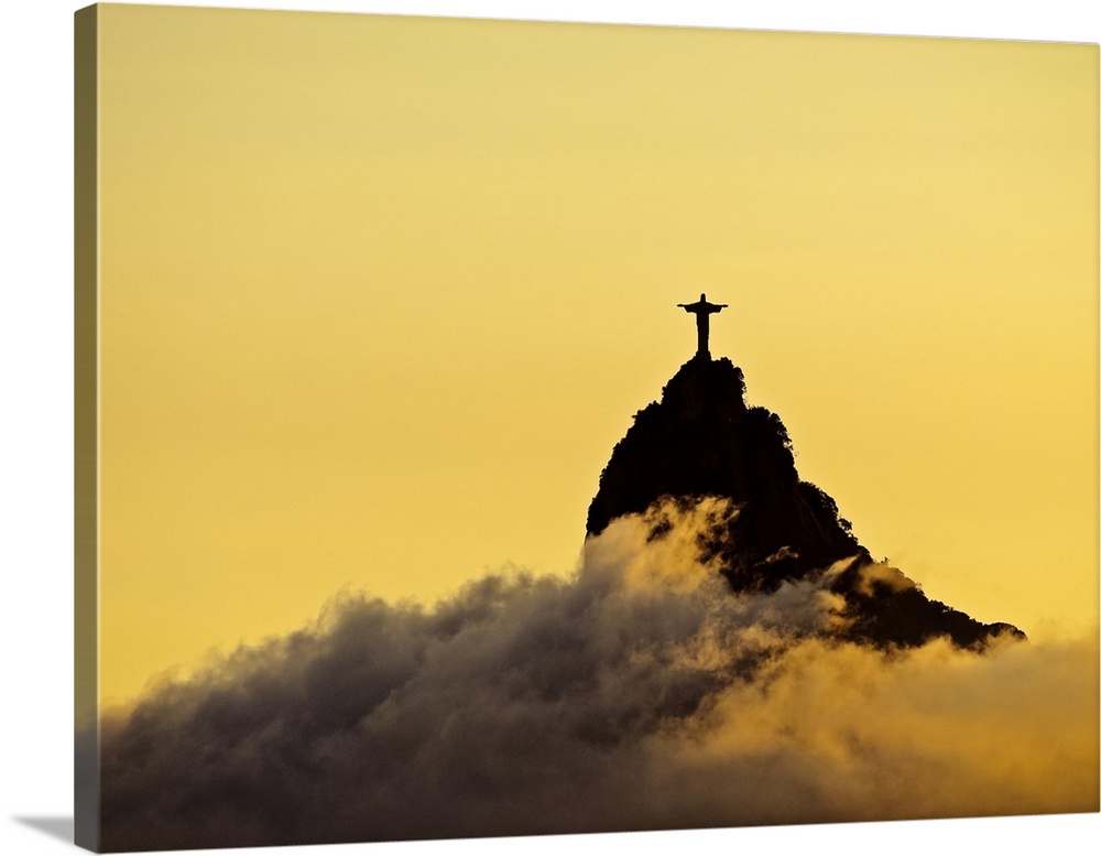 Brazil, City of Rio de Janeiro, Sunset view of the Christ the Redeemer and Corcovado Mountain.