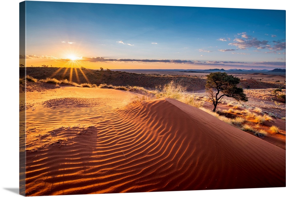 Namib-Naukluft National Park, Namibia, Africa. Ripples Of Sand On A Petrified Dune At Sunset.