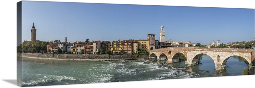 River Adige and Ponte Pietra, Verona, Veneto, Italy.