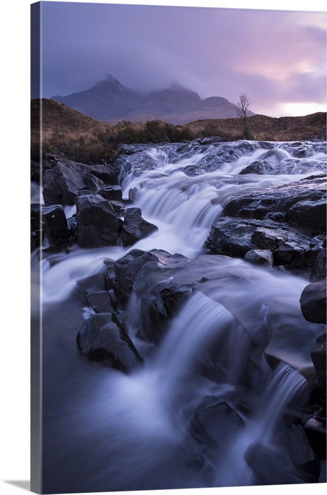 The river Allt Dearg Mor tumbling over a series of waterfalls in Glen Sligachan, Isle of Skye, Scotland. Winter (November)