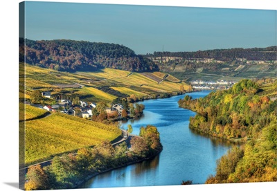 River Mosel With Nittel At Fall, Rhineland-Palatinate, Germany