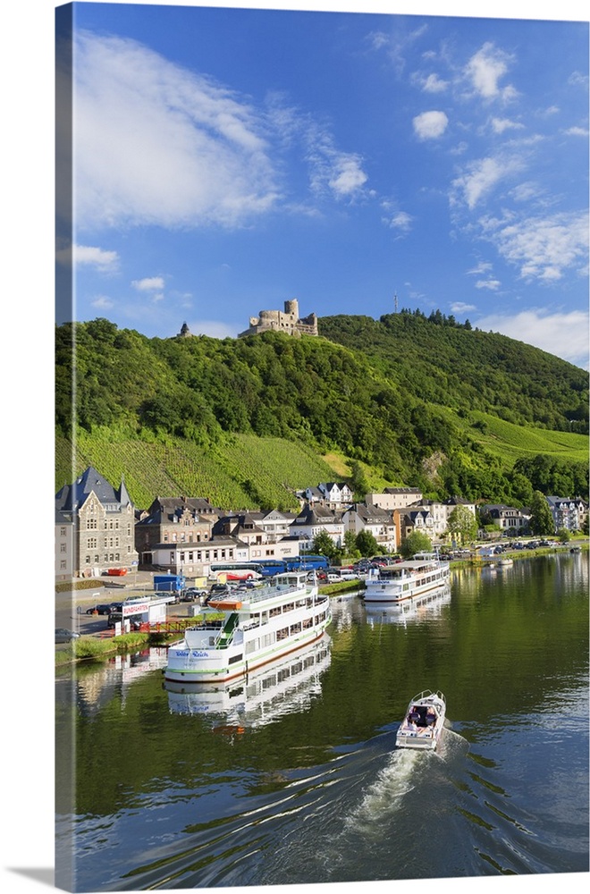 View of River Moselle and Burg Landshut, Bernkastel-Kues, Rhineland-Palatinate, Germany.
