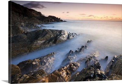 Rocky coast at Sunset, Leas Foot Sand, Thurlestone, South Hams, Devon, England