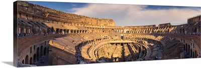Rome, Lazio, Italy. Inside the colosseum at sunset