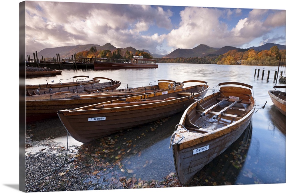 Rowing Boats on Derwent Water at Keswick, Lake District, Cumbria, England. Autumn