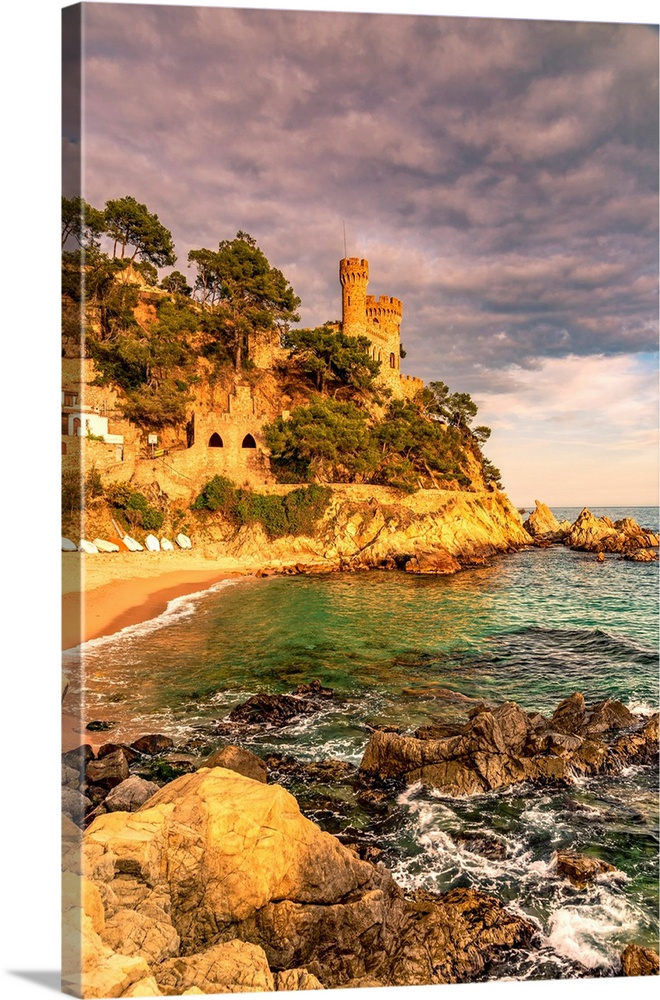 Sa Caleta Beach With Castillo D'en Plaja Castle In The Background, Lloret De Mar, Costa Brava, Catalonia, Spain