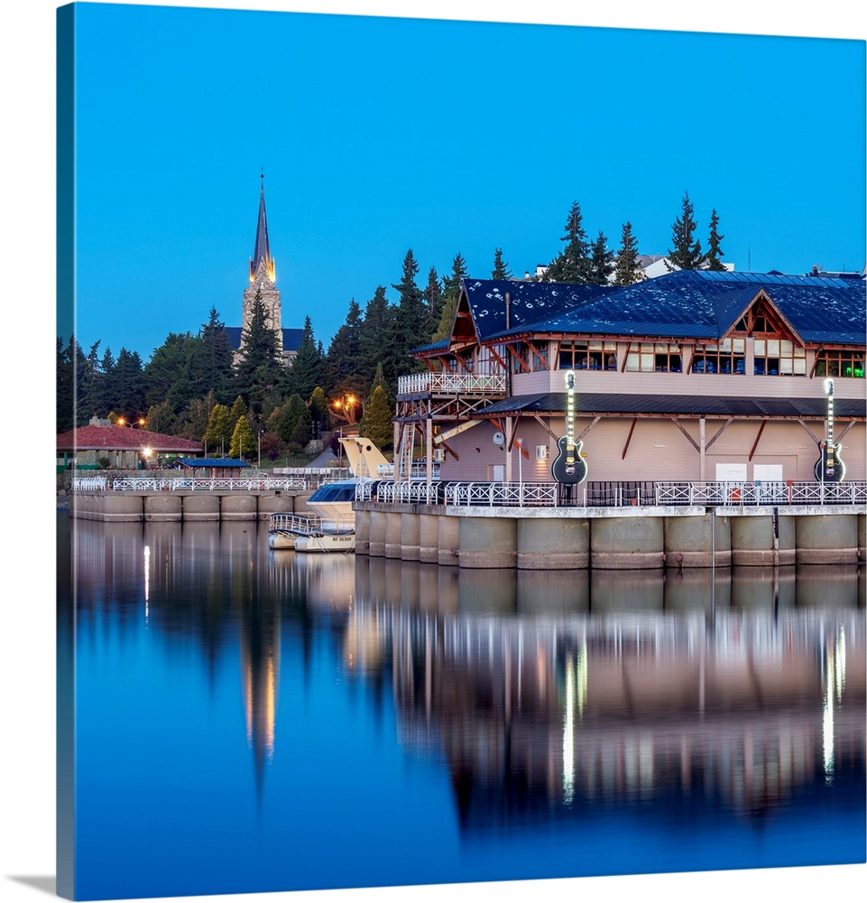 San Carlos Port and Cathedral at twilight, San Carlos de Bariloche, Nahuel Huapi National Park, Rio Negro Province, Argent...