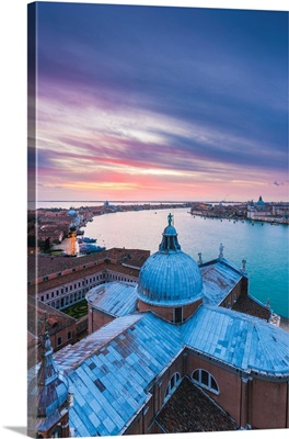 San Giorgio Maggiore, Venice, Veneto, Italy. High Angle View At Dusk.