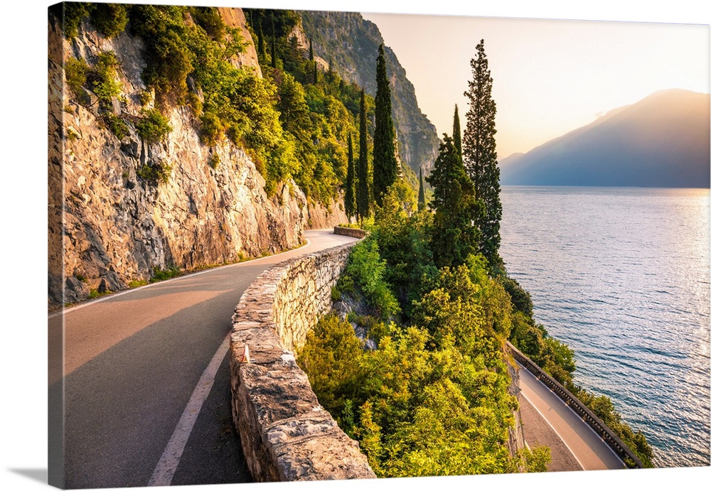 Scenic SS45 road on the west side of Garda Lake. Brescia district, Lombardia, Italy.