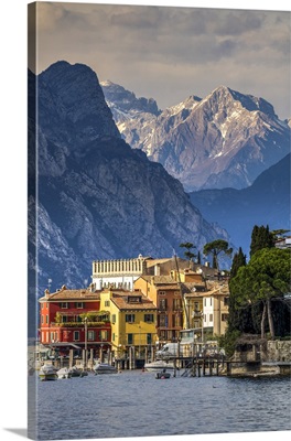 Scenic View Of Malcesine With The Alps In The Background, Lake Garda, Veneto, Italy