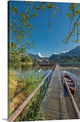 Schlehdorf, Kochel Lake, Germany, Europe, Three Boathouses In The Kochel Lake