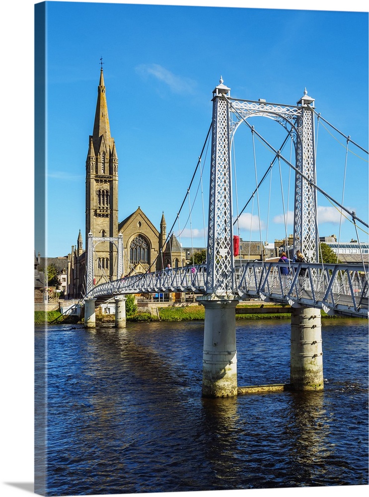 UK, Scotland, Inverness, View of the Greig St Bridge and the Free North Church.