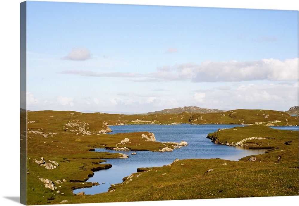 UK, Scotland, Outer Hebrides, North Uist. Sea loch surrounded by machair on the wild east coast of the island.