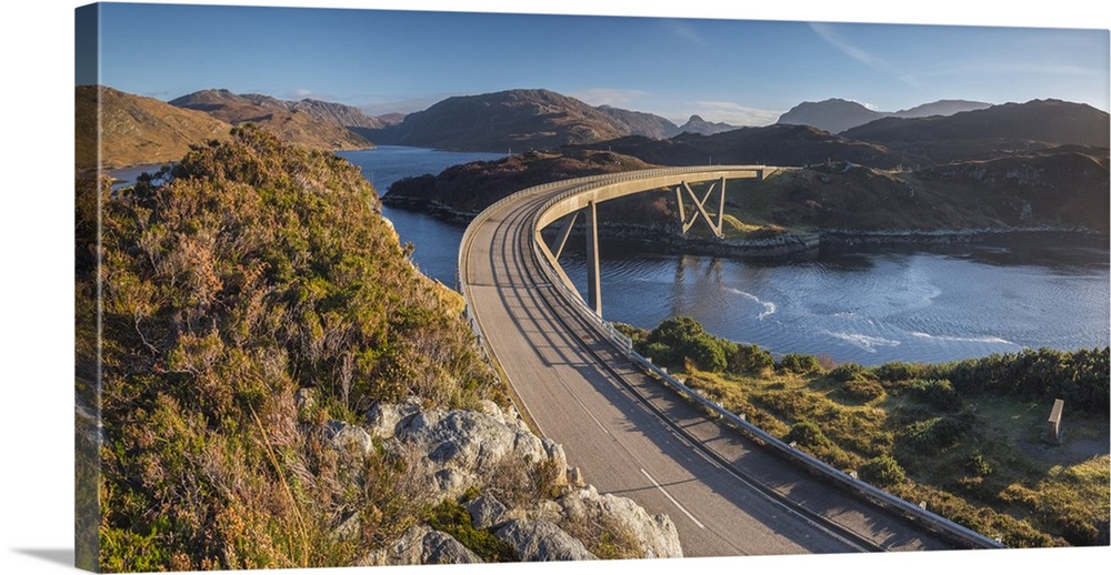 UK, Scotland, Highland, Sutherland, Loch a' Chairn Bhain, Kylesku, Kylesku Bridge, a landmark on the North Coast 500 Touri...