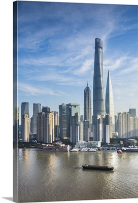 Shanghai Tower and the Pudong skyline across the Huangpu river, Shanghai, China
