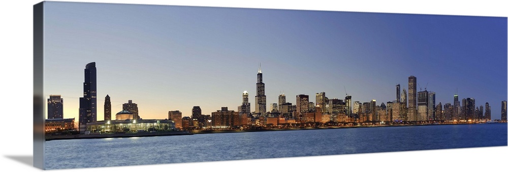 Shedd Acquarium and Chicago Skyline at dusk, Chicago, Illinois, USA