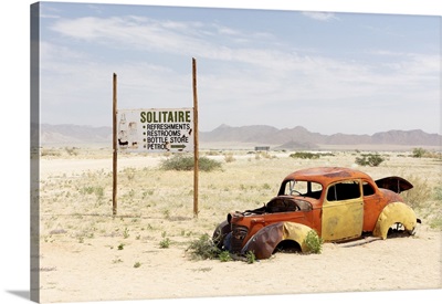 Shell Of An Old Car At The Remote Settlement Of Solitaire, Khomas Region, Namibia