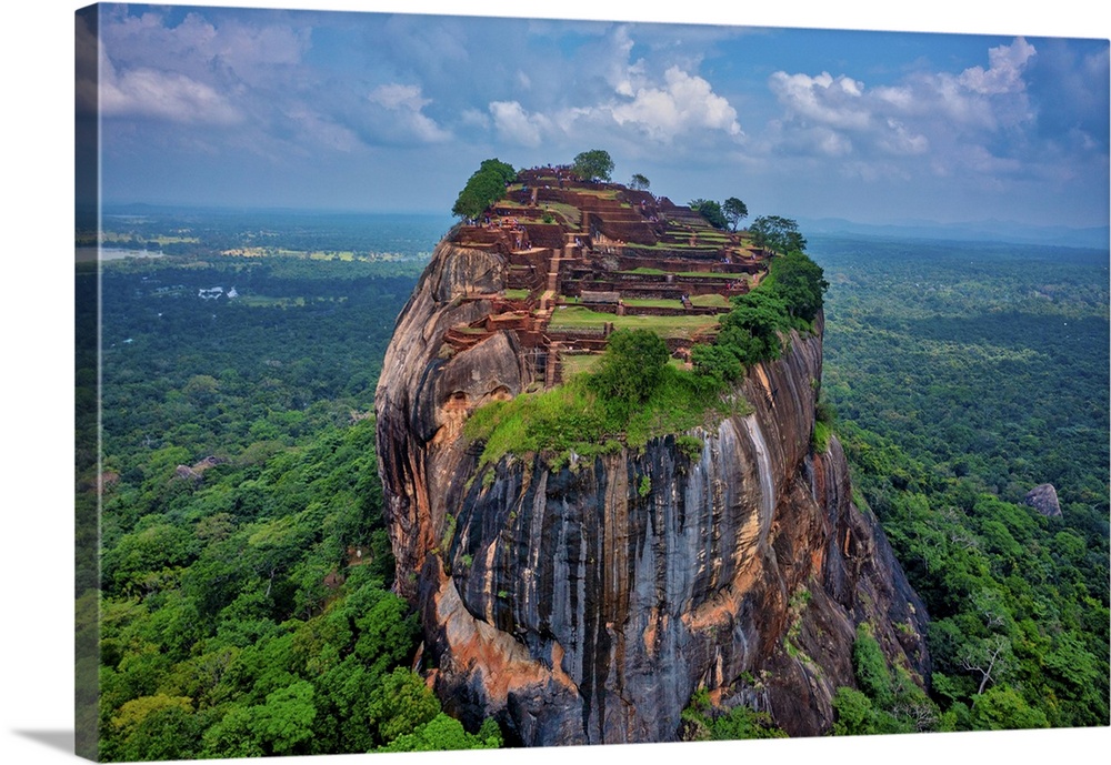 Aerial view of Sigiriya Lion's Rock, a rock fortress located in the northern Matale District, Dambulla, Sri Lanka.