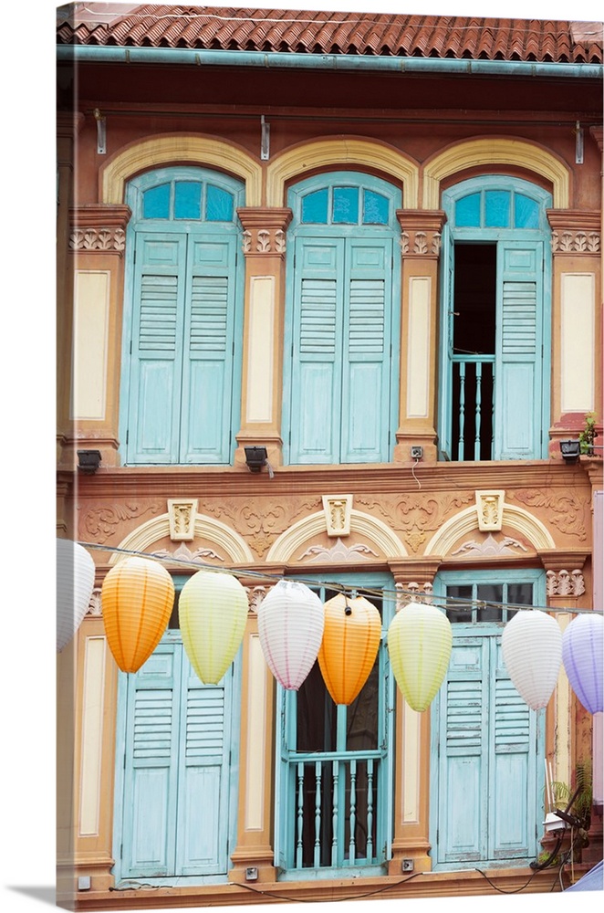 South East Asia, Singapore, Chinatown, shutters on colonial building.