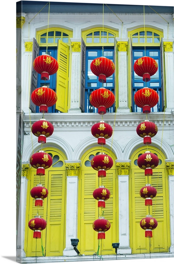 South East Asia, Singapore, Chinatown, shutters on colonial building.