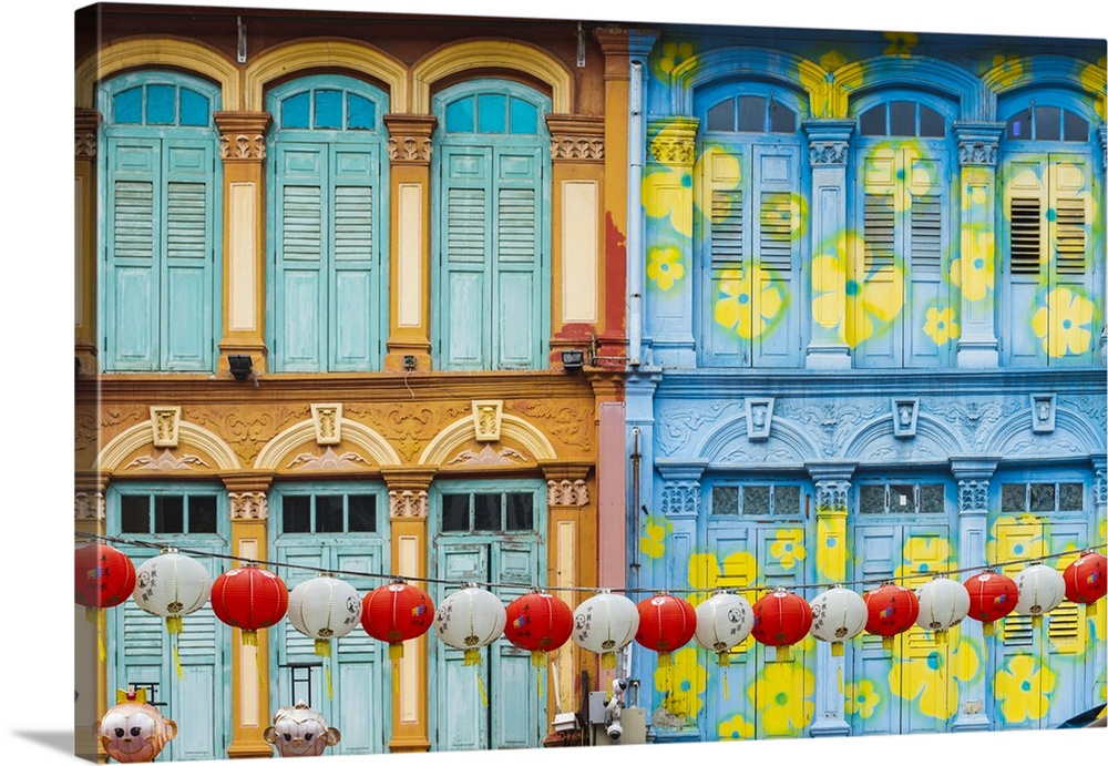 Singapore, Republic of Singapore, Southeast Asia. Colorful facade of a building in Chinatown discrict.