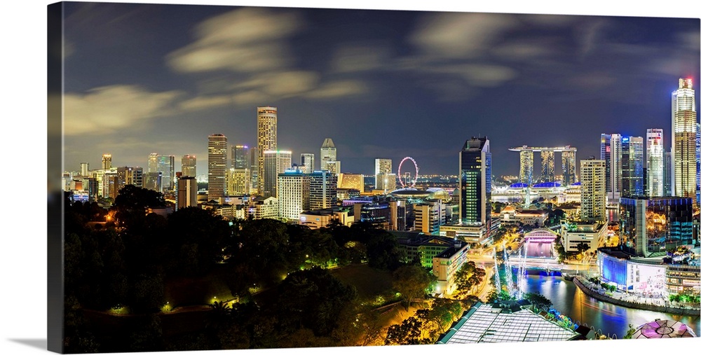 South East Asia, Singapore, Elevated view over Fort Canning Park and the modern City Skyline