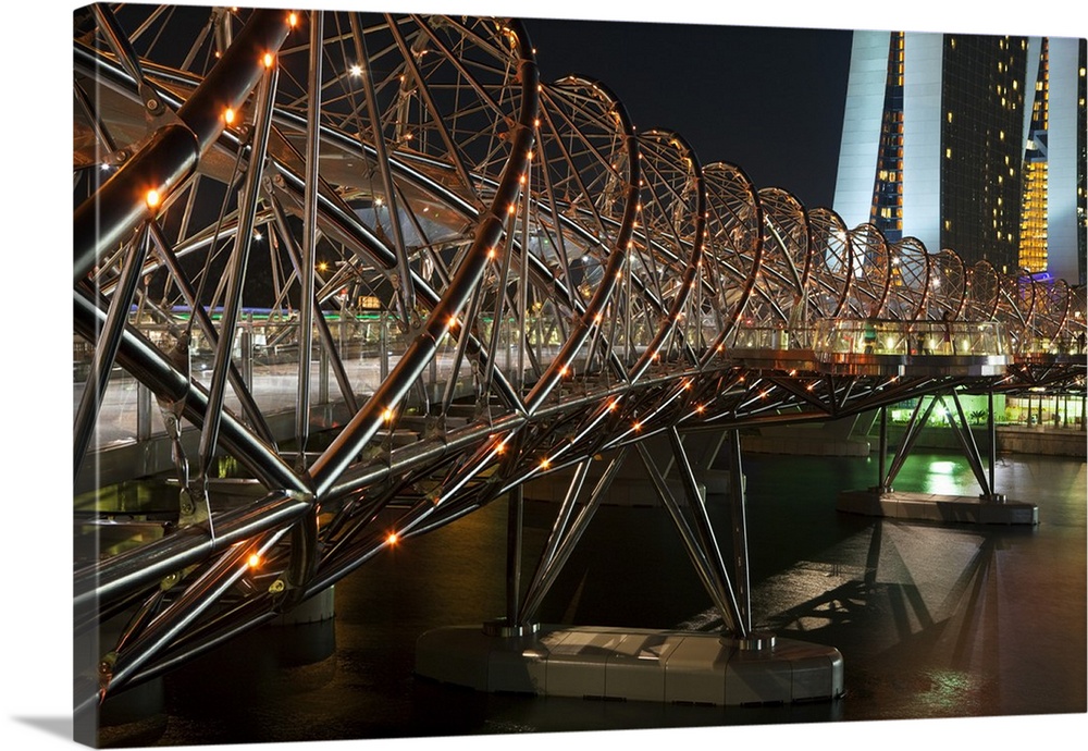Singapore, Singapore, Marina Bay. The Helix Bridge which connects the Marina Bay Sands with Marina Central.