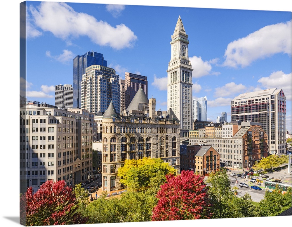 Skyline Of Custom House Clock Tower In Downtown Boston, Massachusetts, USA