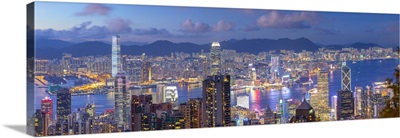 Skyline Of Hong Kong Island And Kowloon At Dusk, Hong Kong