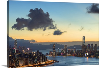 Skyline Of Hong Kong Island And Kowloon At Sunset, Hong Kong