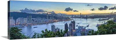 Skyline Of Hong Kong Island And Kowloon At Sunset, Hong Kong