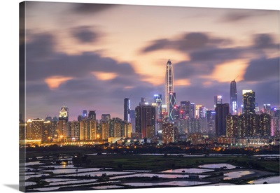 Skyline Of Shenzhen From Sheung Shui At Sunset, New Territories, Hong Kong