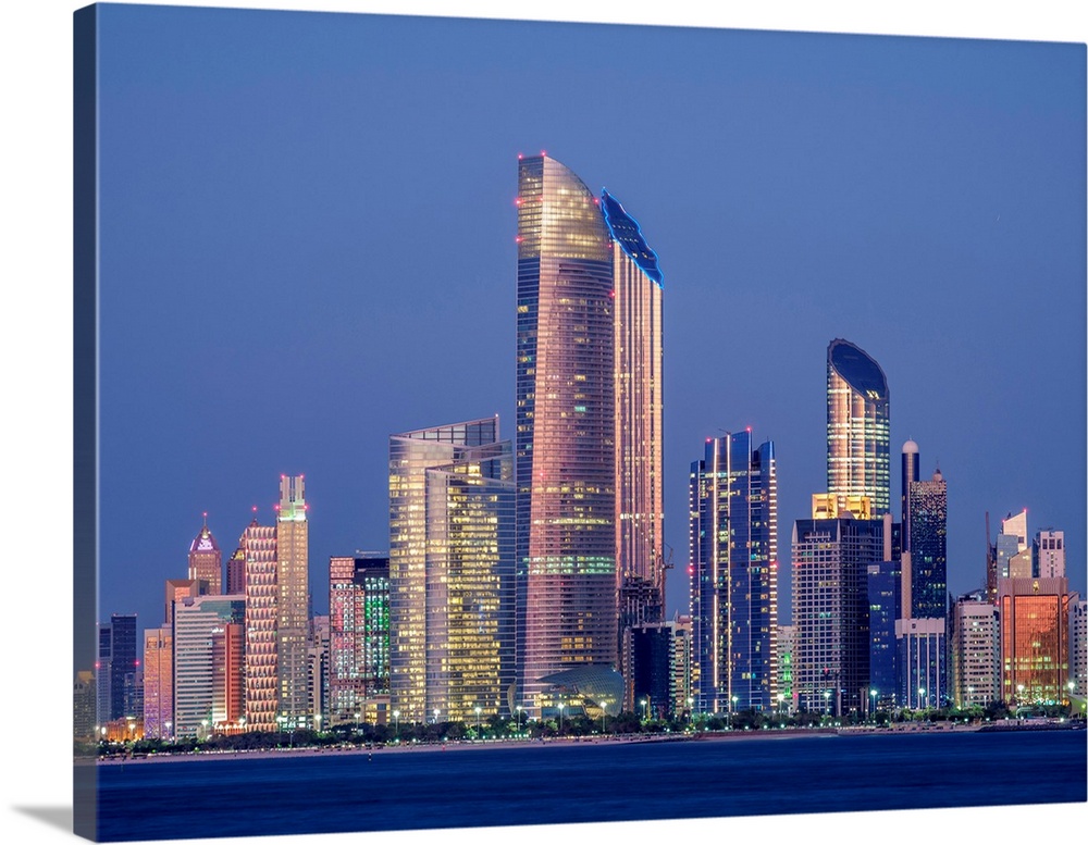 Skyline Of The City Center At Twilight, Abu Dhabi, United Arab Emirates