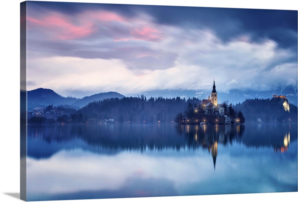 Europe, Slovenia, Upper Carniola. The lake of Bled at dawn.