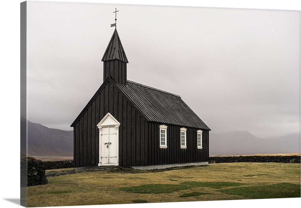 Snaefellsnes peninsula, Iceland, Europe. The small black church in ...
