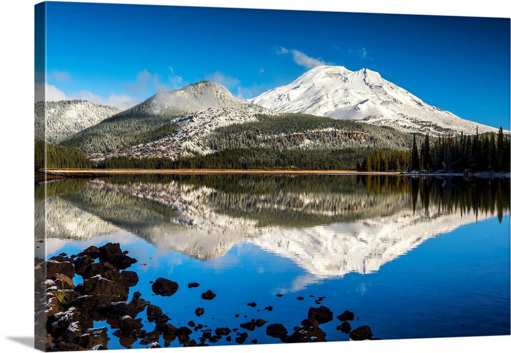 Snow-Covered South Sister Reflecting In Sparks Lake, Oregon, USA