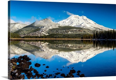 Snow-Covered South Sister Reflecting In Sparks Lake, Oregon, USA