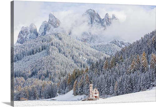 Snow Winter St Johann Church Val Di Funes Dolomites Italy Wall Art Canvas Prints Framed Prints Wall Peels Great Big Canvas