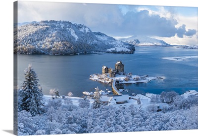 Snowy Morning At Eilean Donan Castle On Loch Duich, Dornie, Scotland