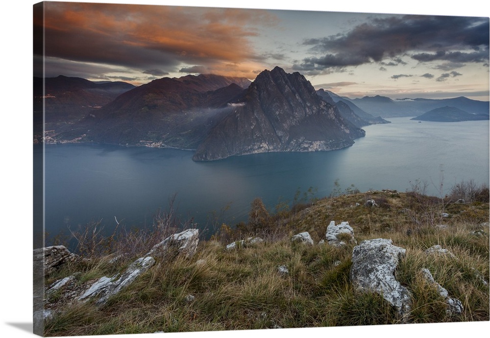 Solto Collina, Iseo lake, Lombardy, Italy. View of the lake from San Defendente church.