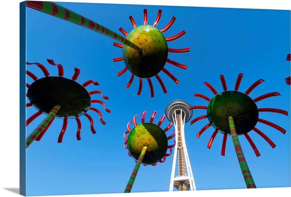 Sonic Bloom Installation at the Seattle Centre and Space needle, Seattle, Washington, USA.
