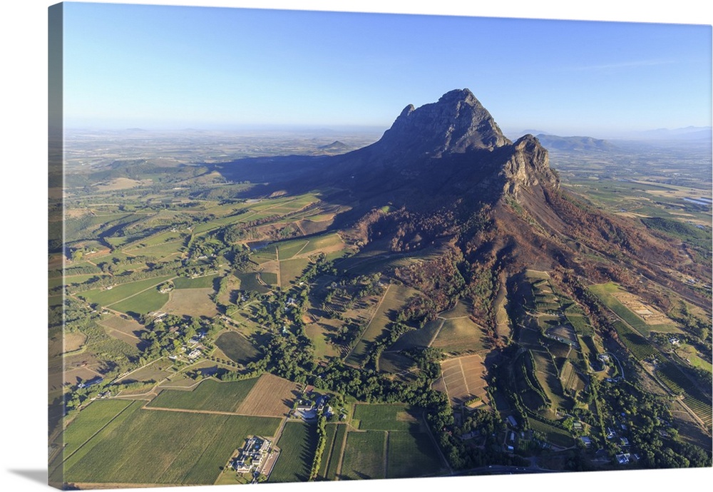 South Africa, Western Cape, Stellenbosch, Aerial View over the Valley and Wine Estates.