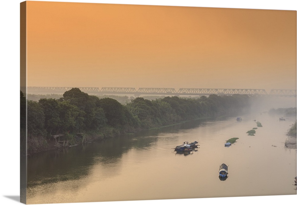 South East Asia, Vietnam, Hanoi, Red River, view from Long Bien Bridge.