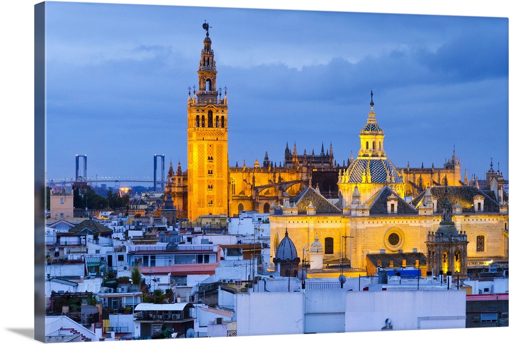 Spain, Andalucia, Seville Province, Seville,  Cathedral of Seville, The Giralda Tower (La Giralda) and Church of the Savio...