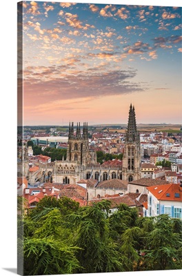 Spain, Castile And Leon, Skyline And The Gothic Cathedral Of Saint Mary Of Burgos