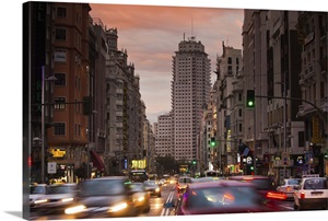 Spain, Madrid, Centro Area, Gran Via looking towards the Torre de Madrid image thumbnail