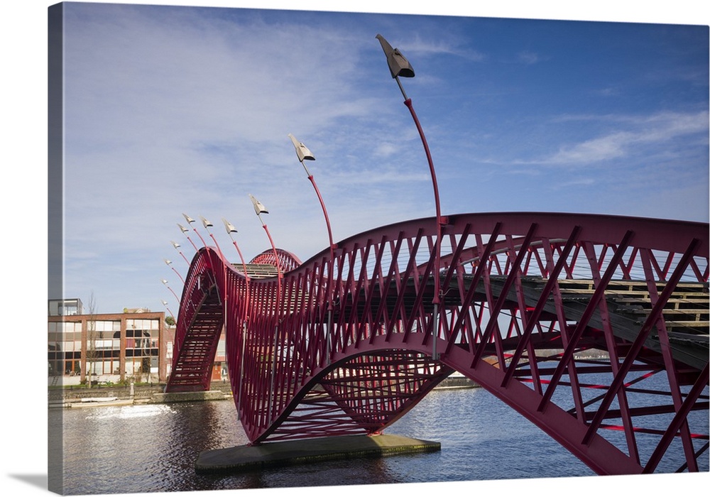 Netherlands, Amsterdam, Eastern Docklands, Spoorweg-bassin with the Pythonbrug-Python Bridge.