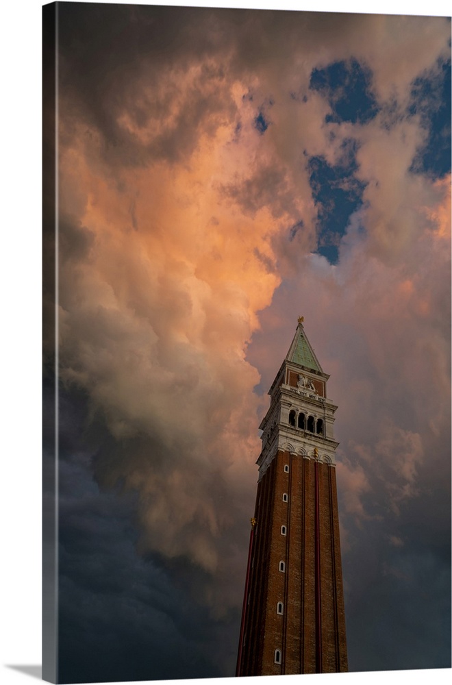 St Mark's Campanile under a stormy sky, Venice, Veneto, Italy