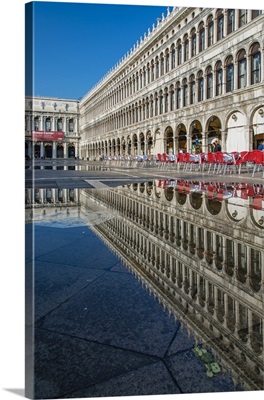 St. Mark's square reflected in a puddle, Venice, Veneto, Italy
