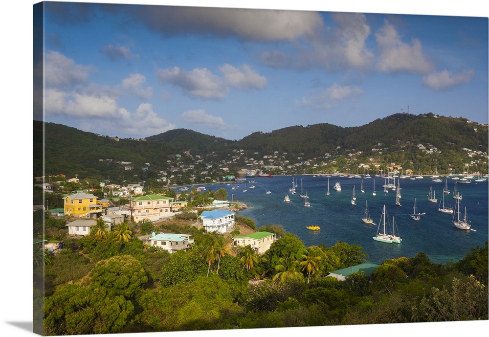 St. Vincent and the Grenadines, Bequia, Port Elizabeth, elevated town view from the Hamilton Battery